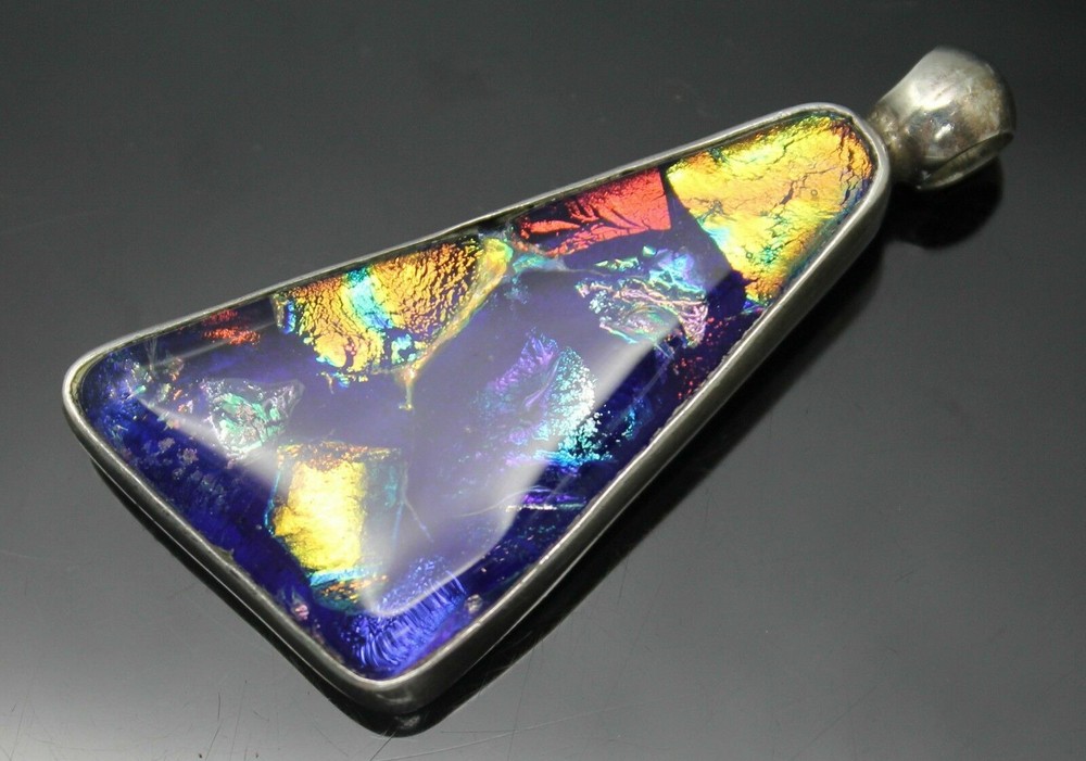 AMAZING MULTICOLORED DICHROIC GLASS SOLID STERLING SILVER SLIDE PENDANT