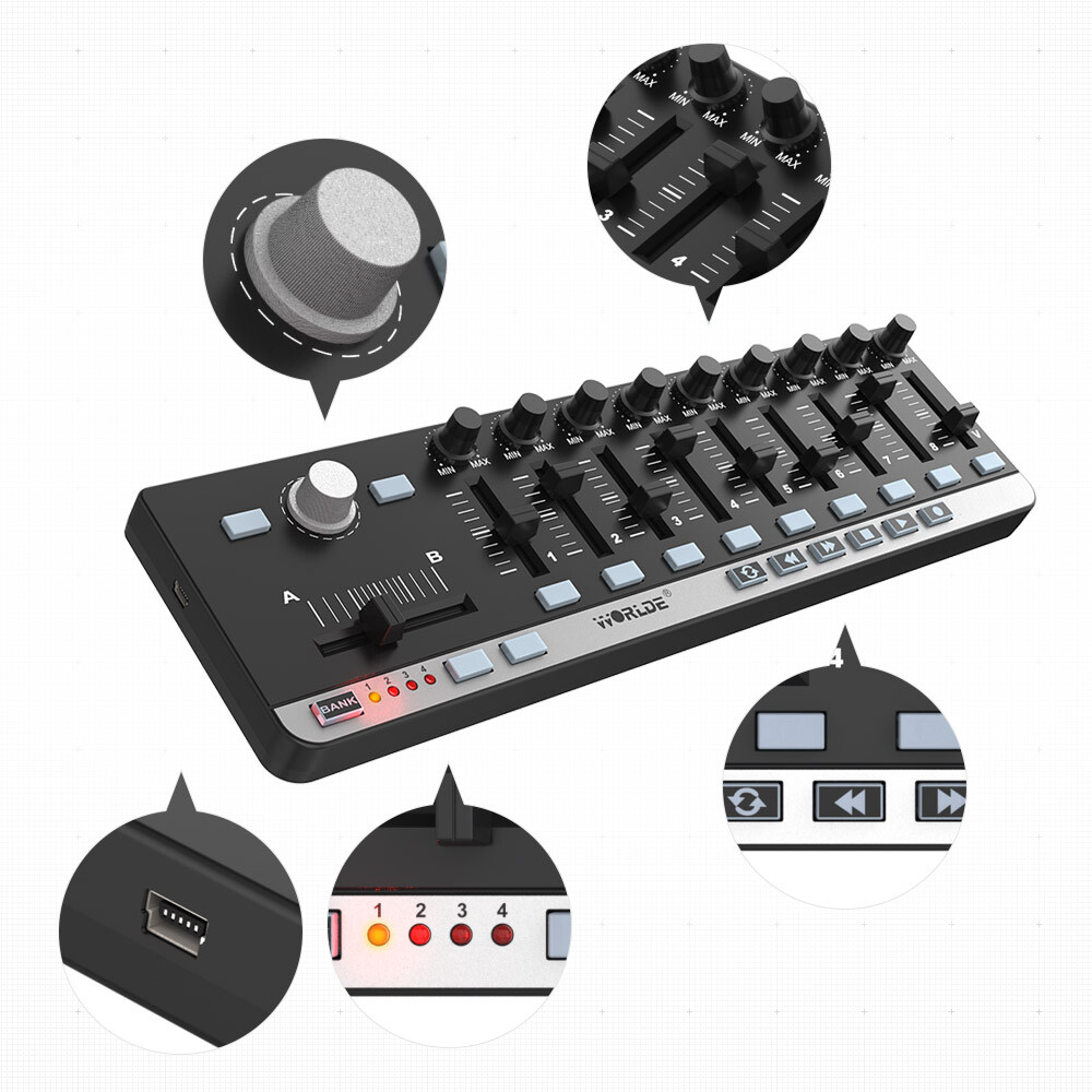WorldE EasyControl.9 Portable Mini USB 9 Slim-Line Control MIDI Controller Black