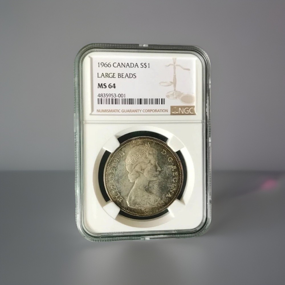 Canada 1966 Silver Dollar. Large Beads. MS 64 -T