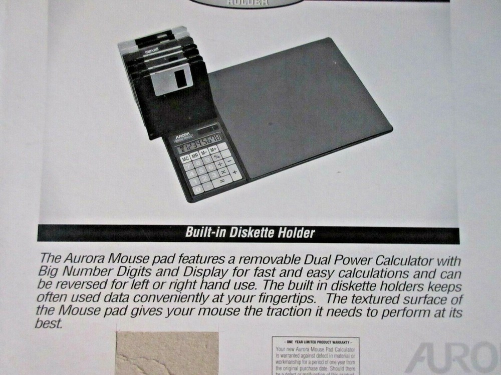Vintage Mouse Pad with Calculator and DIskette Holder