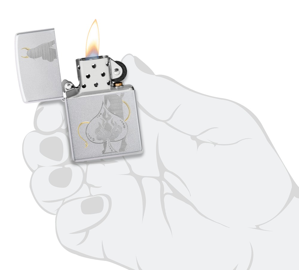 Zippo Devilish Ace Design Satin Chrome Windproof Lighter, 48658
