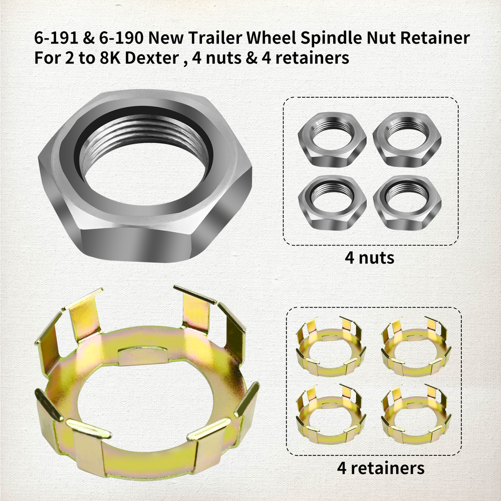 Trailer Wheel Spindle Nut Retainer Jam Nut 2 to 8K fit for Dexter 6-190 6-191