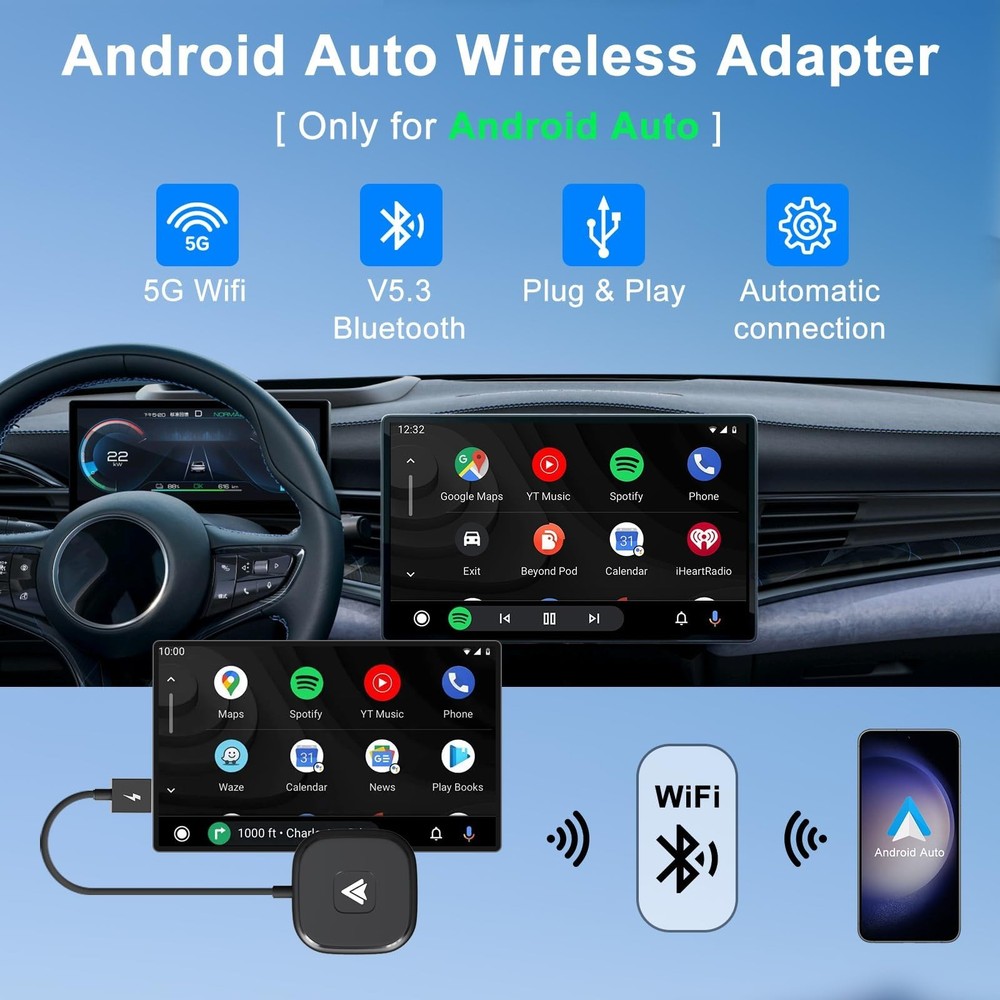 Android Auto Wireless Adapter for Wired auto wireless adapter, BLACK