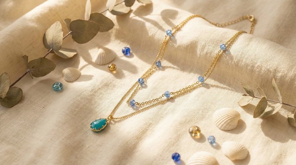 Blue Crystal Drop Necklace