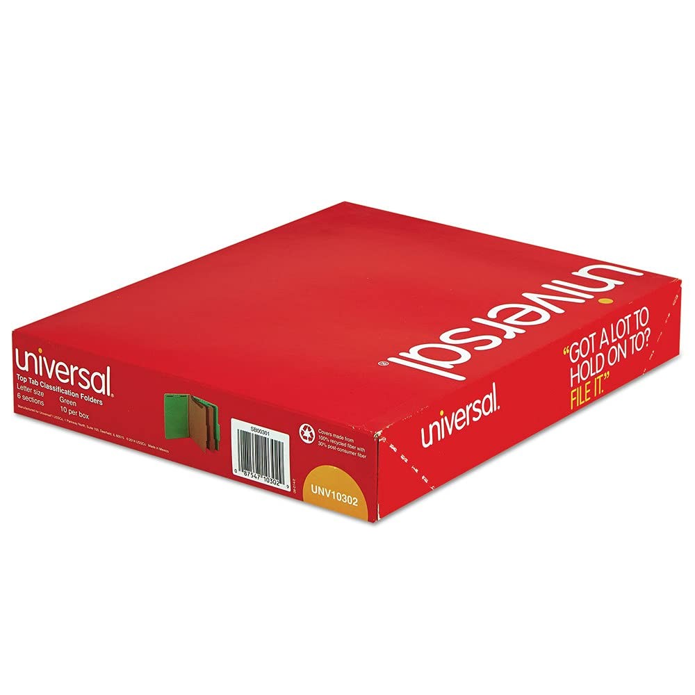 Universal 10302 Pressboard Classification Folders, Letter, Green