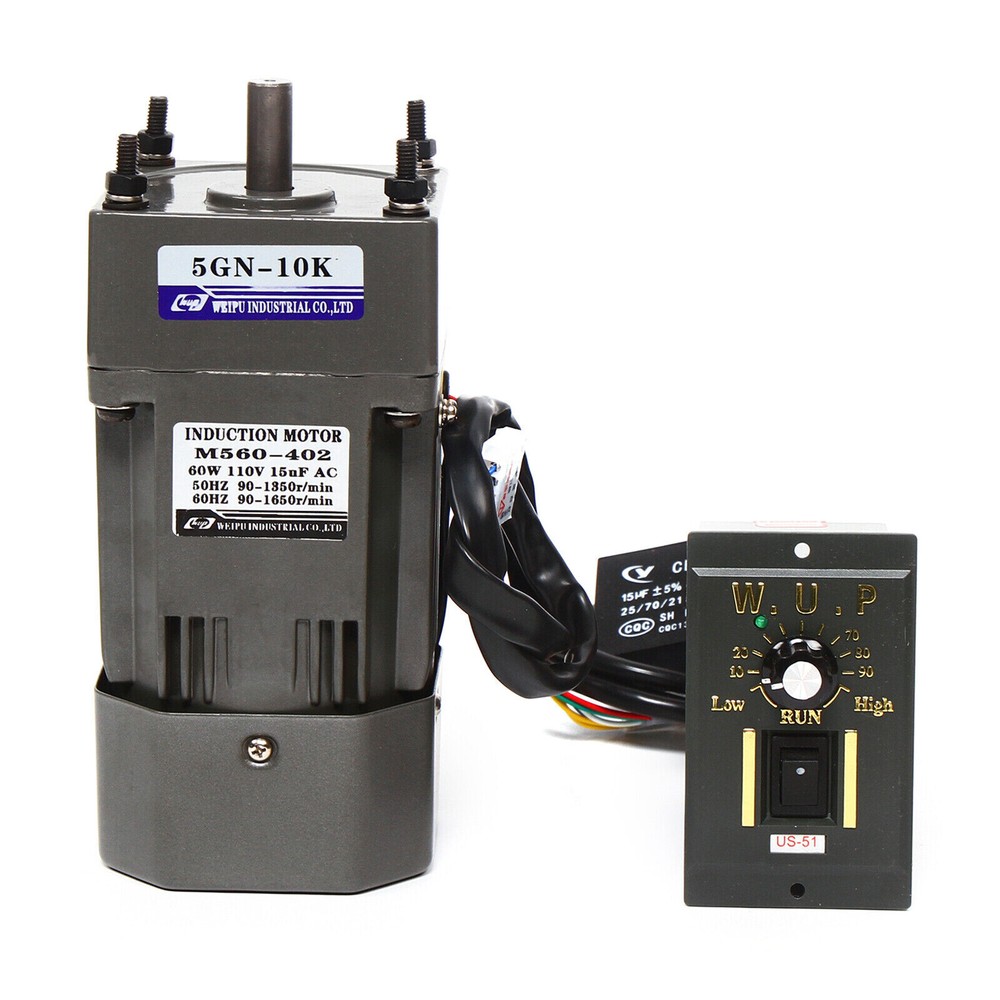 AC 110V Electric Gear Motor 60W Variable With Speed Controller Single-phase 1:10