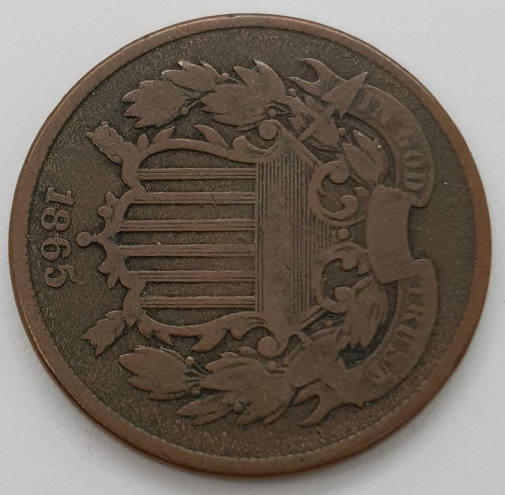 1865 US 2c Piece / Plain 5