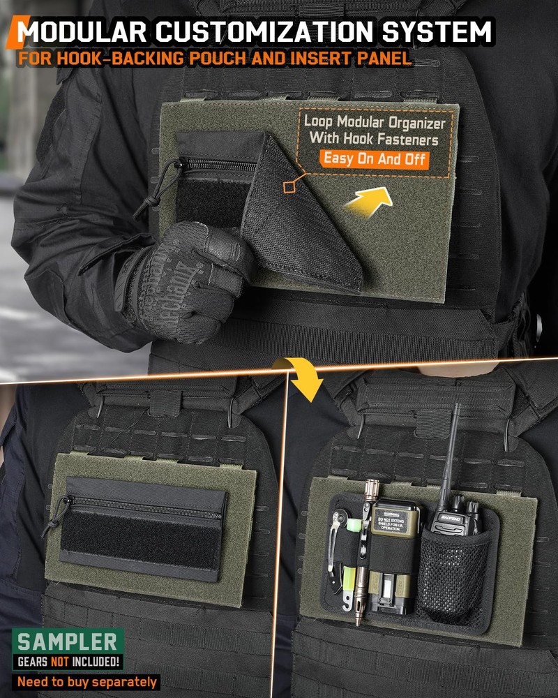 Molle Hook&Loop Panel, Mounting Placard Platform for Hook-Backing Pouch,Tacti...