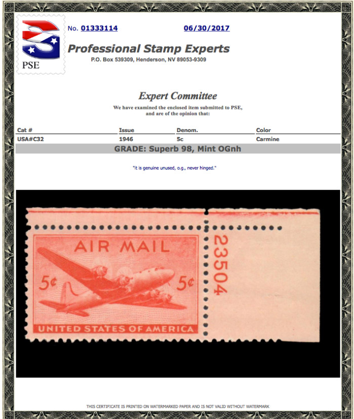 #C32 MNH PSE Graded 98, PSE Cert # 01333114
