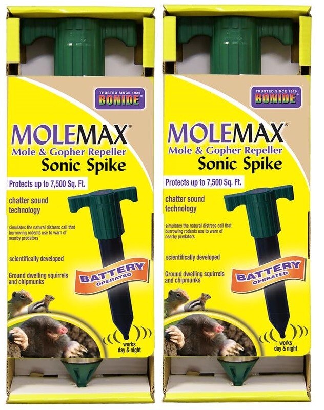 2~Bonide MoleMax Mole & Gopher Repeller Sonic Spike Battery Operated 7500 Sq ft