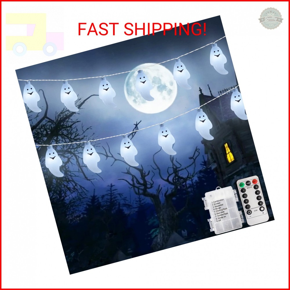 Curyidy White Ghost String Lights Halloween Decorations, 30 LED String Lights wi