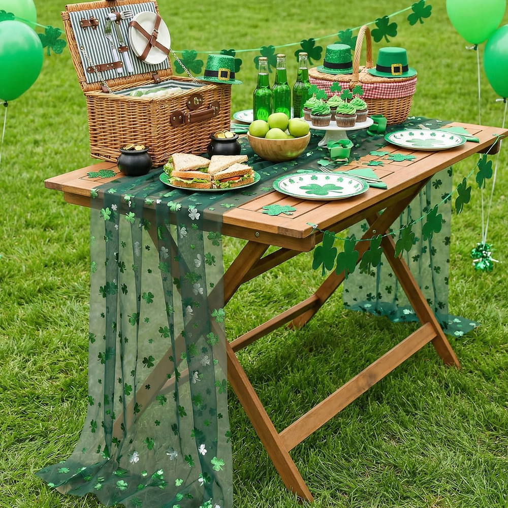 St.Patrick'S Day Decorations Shamrocks Table Runner Kitchen Gift 28"x120"