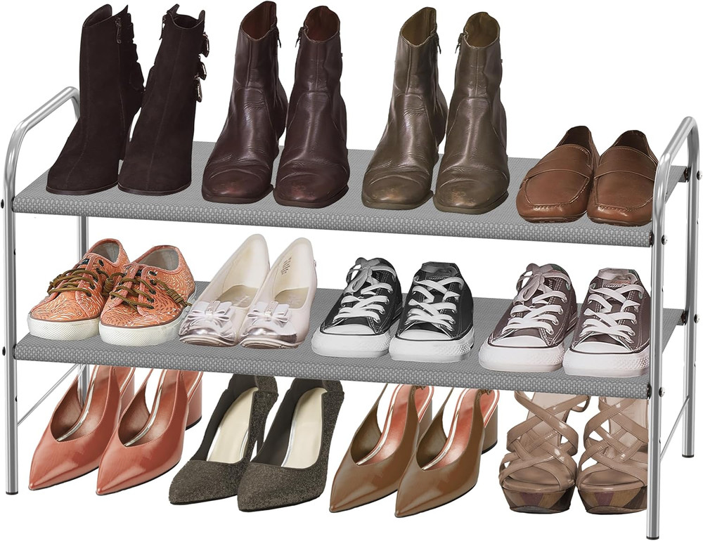 2-Tier Shoe Rack Storage Organizer, Grey