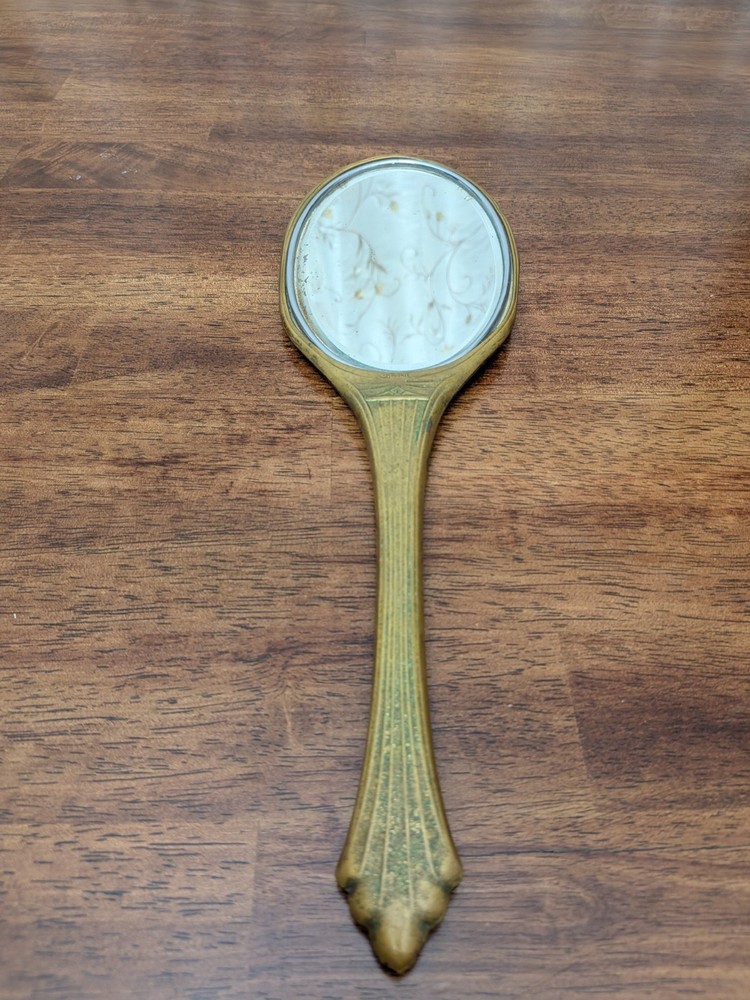 Antique Victorian Hand Held Vanity Mirror Engraved Initials