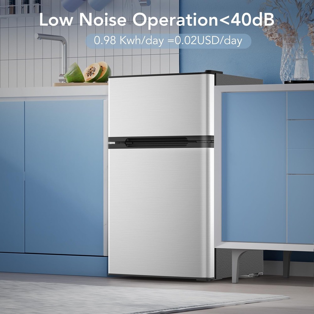 Electactic 3.1 Cu.Ft Mini Fridge with Freezer, 2 Door Compact Silver