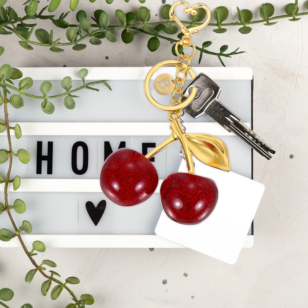Alphabet E Cherry Initial Letter Keychain Charm(Red)