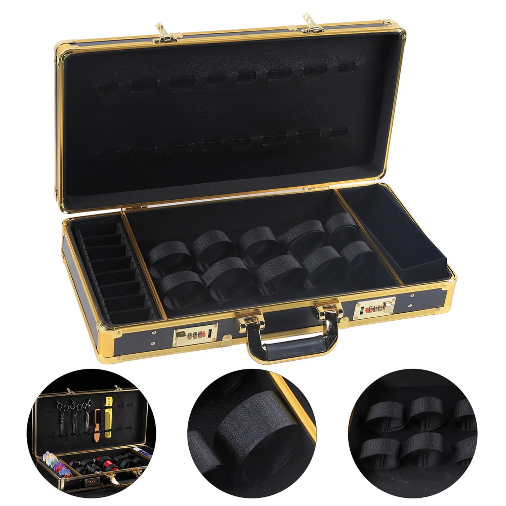 Large Barber Suitcase Carrying Case Clipper Trimmers Tool Storage Organizer Gold
