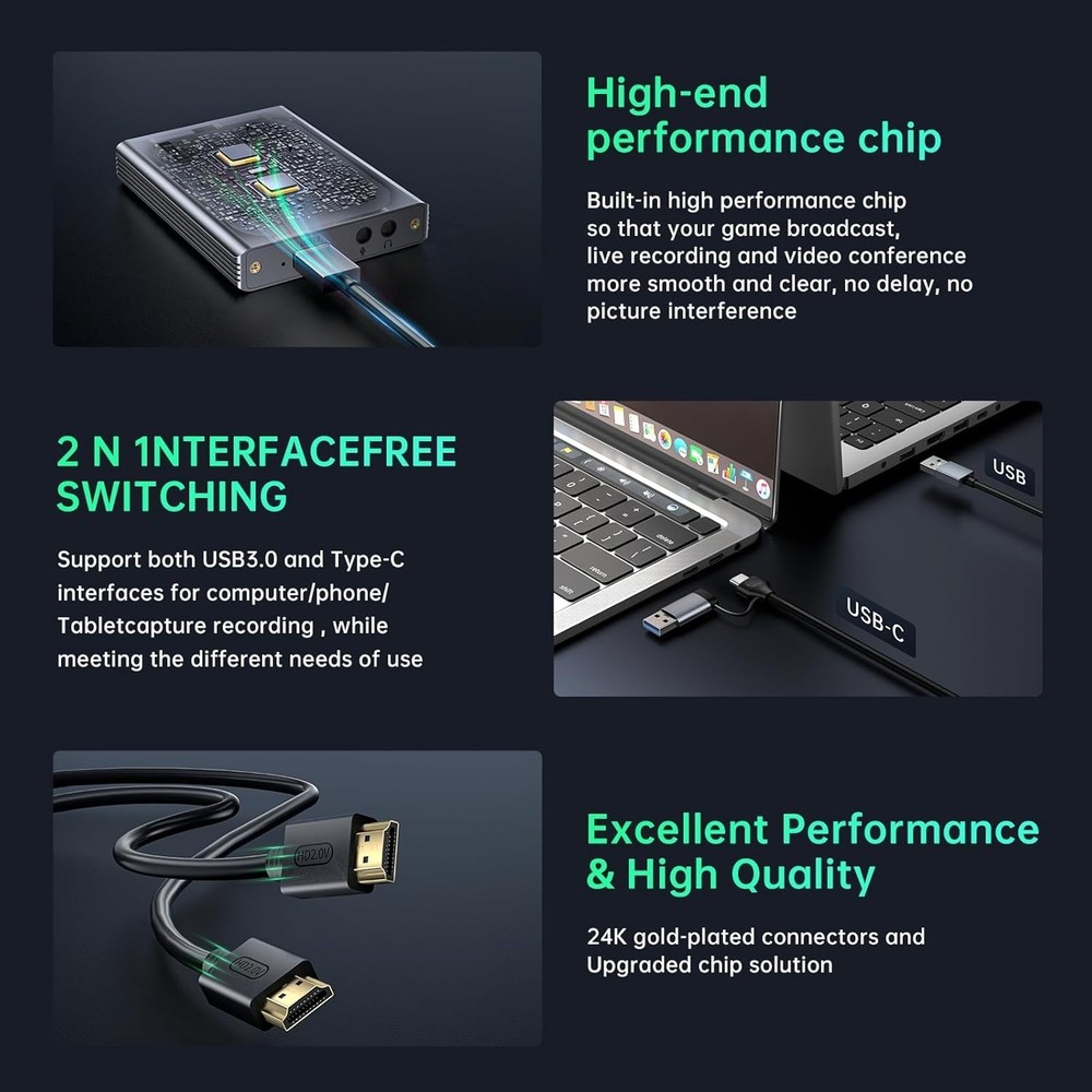 Ultra-Low Latency USB 3.0 Capture Card - 4K Loop-Out for PS5 & Switch Streaming