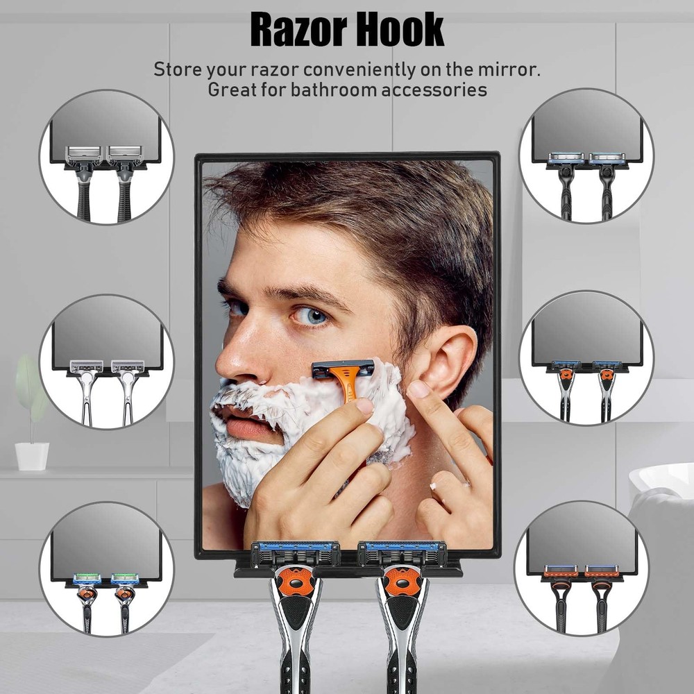 LFOYOU Shower Mirror for Shaving with 2 Replaceable Adhesive - Two Razor Holder,