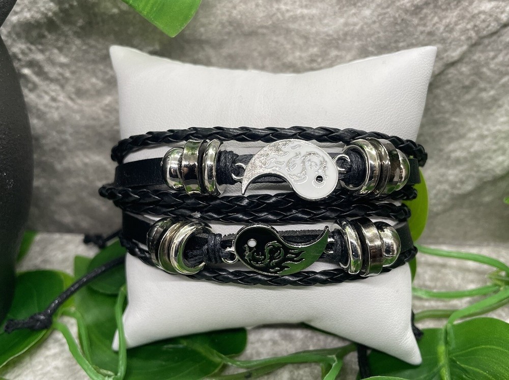 2 PC Yin Leather Bracelet Stackable Adjustable Tie New B2836