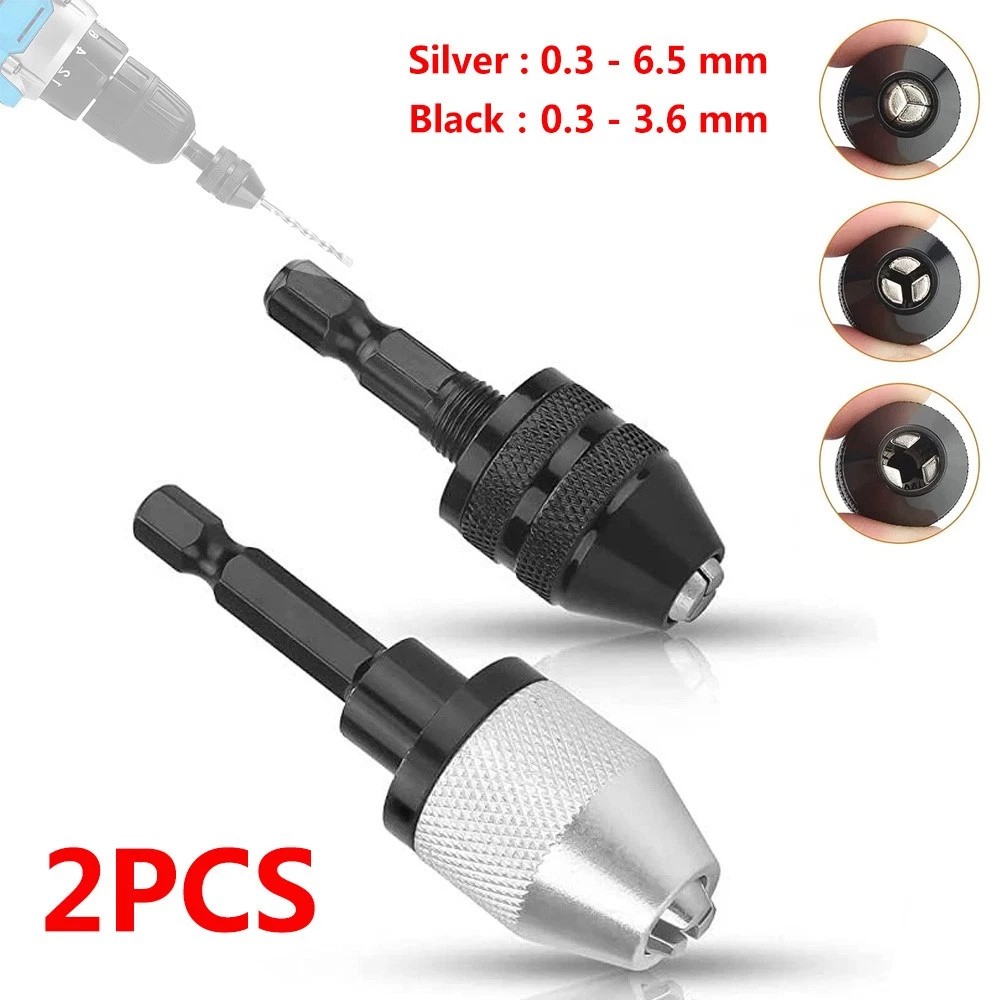 2x 1/4" Hex Shank Keyless Drill Bit Quick Change Driver Chuck Conversion Adapter