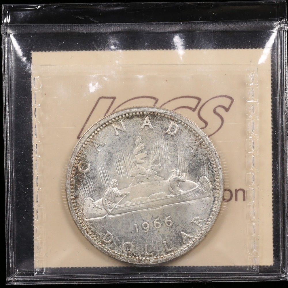 1966 $1 ICCS MS65 Large Beads Canada Silver Dollar Uncirculated Queen Elizabeth