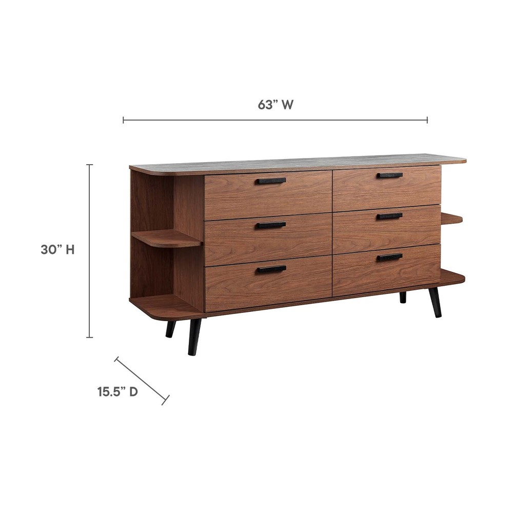 Modway Langston Open Display Storage Sideboard in Walnut Gray