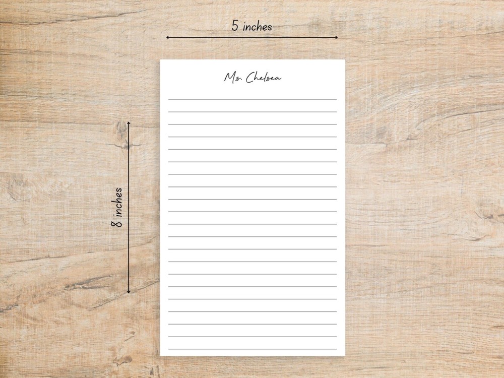 Personalized 5x8 Lined Notepad - Font and Color Options