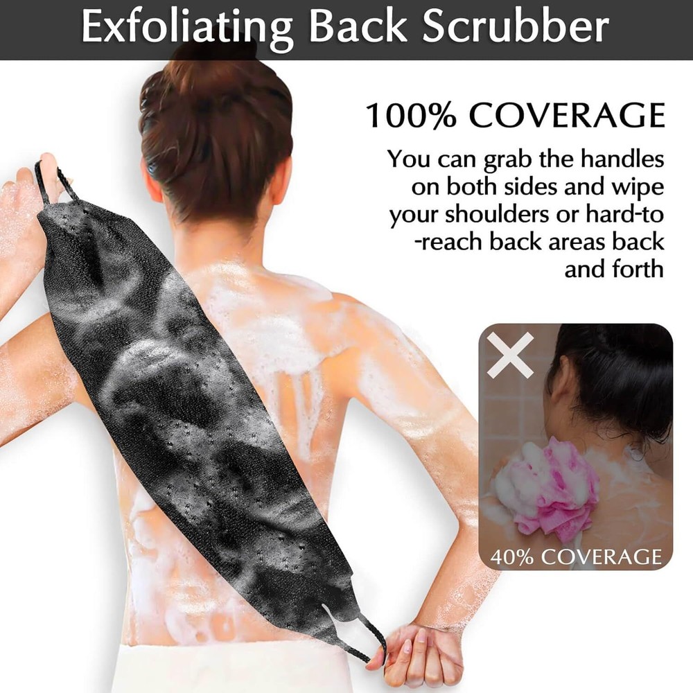 Anezus Exfoliating Back Scrubber Bath Gloves Set, Shower Black