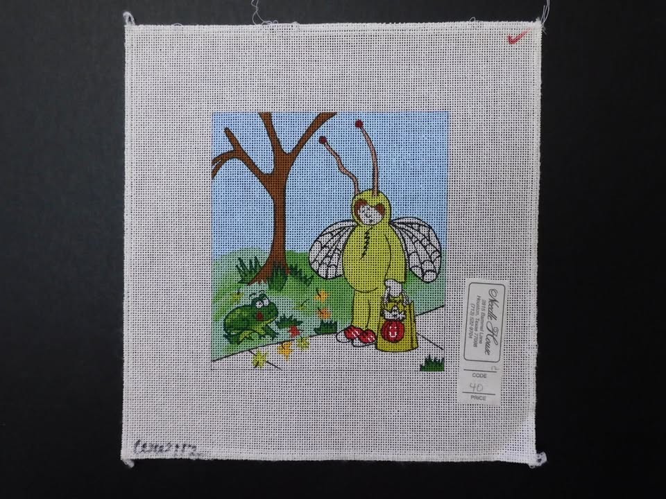 Bee Charicature w/Frog by Unknown Designer (CT20) Hand Painted Needlepoint