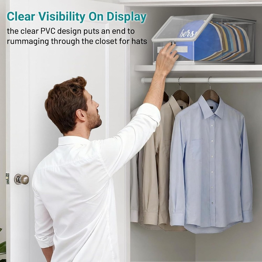 2PCS Stackable Hat Storage for Baseball Caps, Clear Hat Organizer for Closet Hol