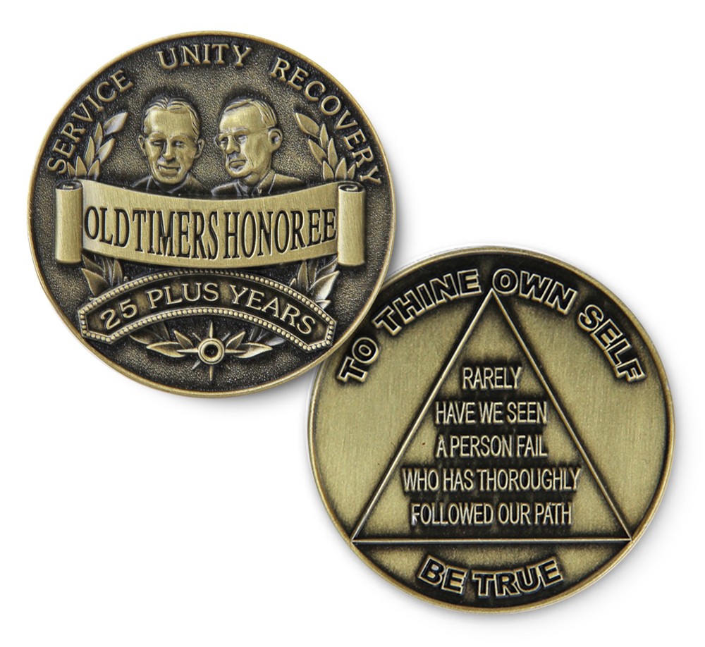 OLD TIMER HONOREE 25 + YRS AA 12 Step Recovery Program Bronze Coin /Token/Chip
