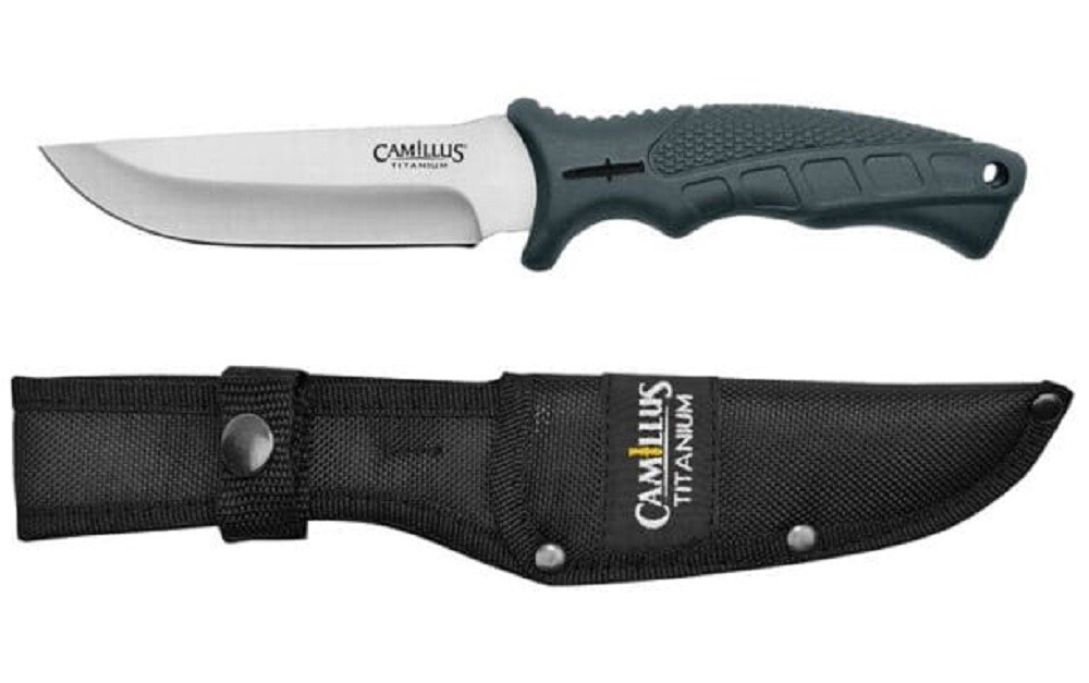 Camillus 9.5" Titanium Bonded Drop Point Hunter Fixed Blade Knife w/ Sheath
