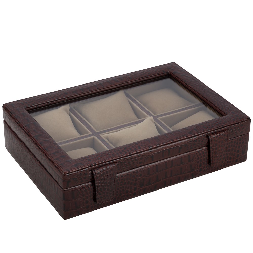 Plata Lappas Crocodile Leather Rectangular Watch Box Brown