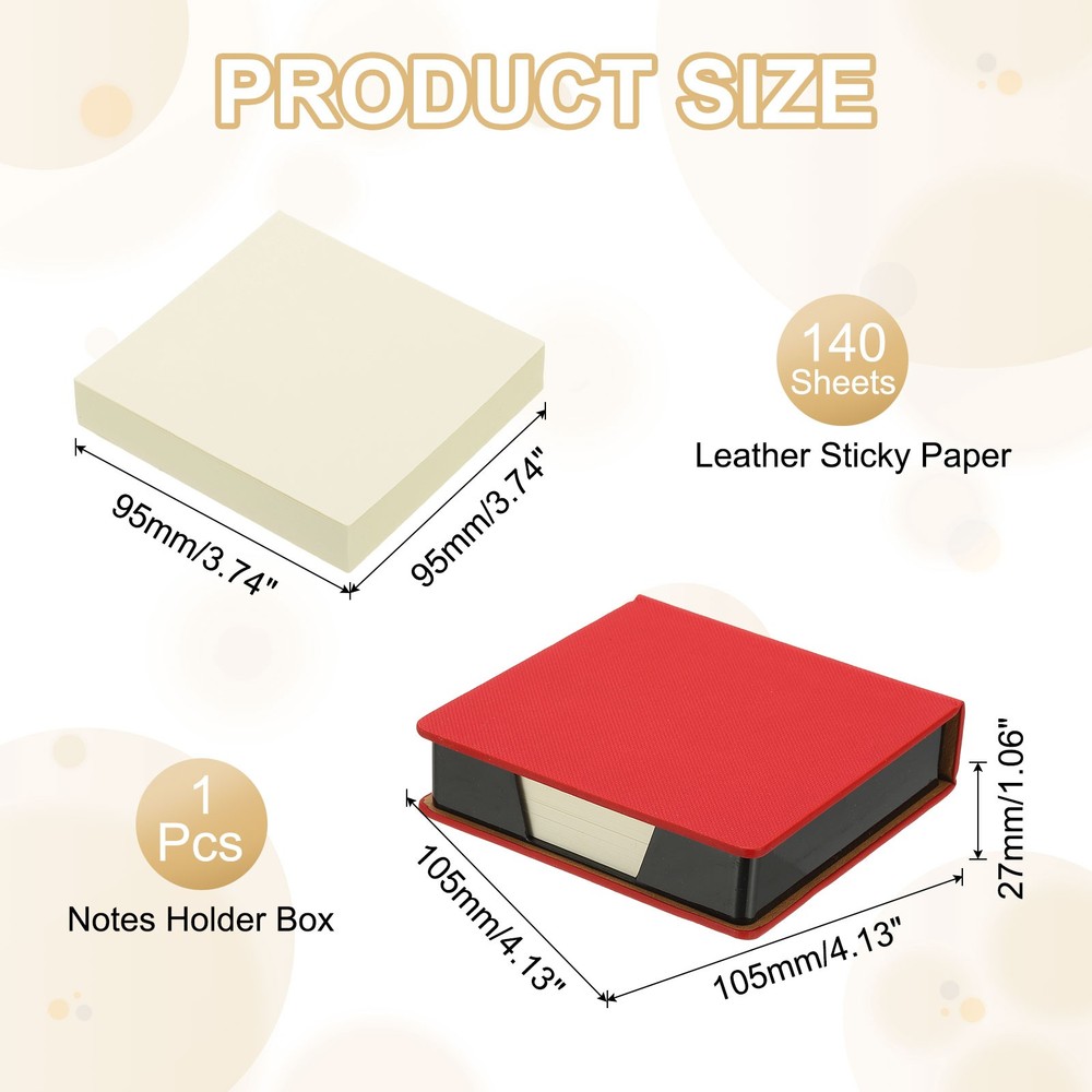 140 Sheets Leather Sticky Notes Holder, 10in Post Notes Holder Box, Red