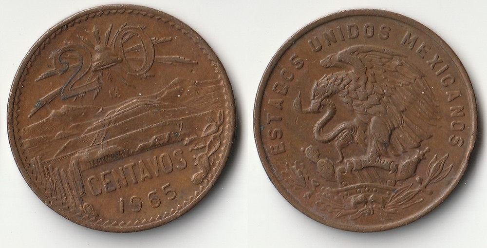 1965 Mexico 20 centavos coin #2