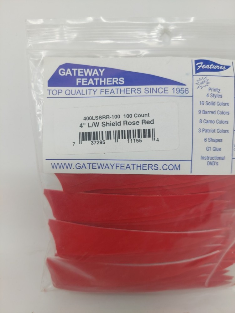 100 Pack Gateway Feathers 4" Left Wing: Shield Rose Red 400LSSRR-100