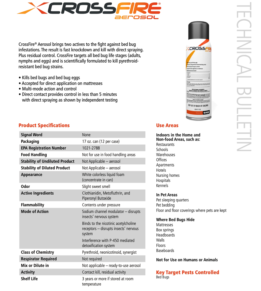Crossfire Insecticide Aerosol, 17oz, ODORLESS BED BUG SPRAY, MGK