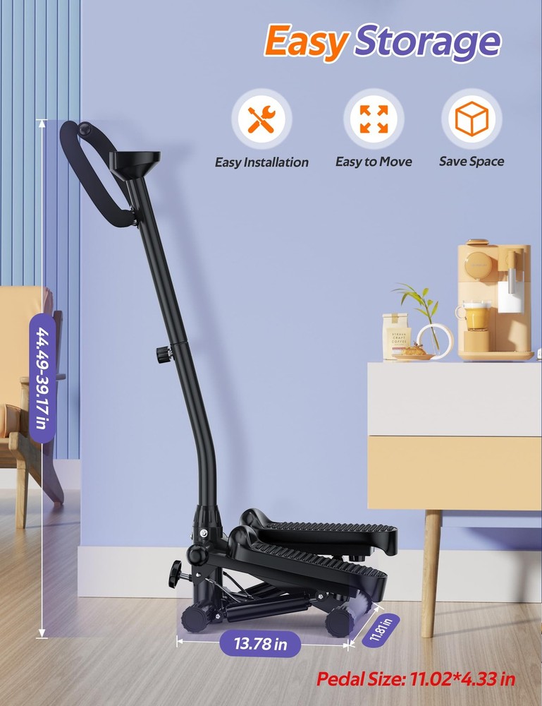 Mini Stepper with Handlebar for Exercise, Stair Stepper with Resistance Band,...