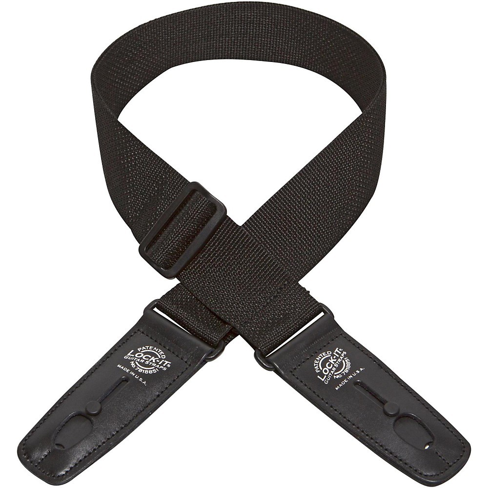Lock-It Straps 2" Poly Patented Locking Technology Guitar Strap Black