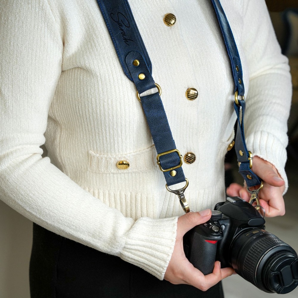 Custom Genuine Leather Camera Strap DSLR, Personalized Engraved Neck Strap