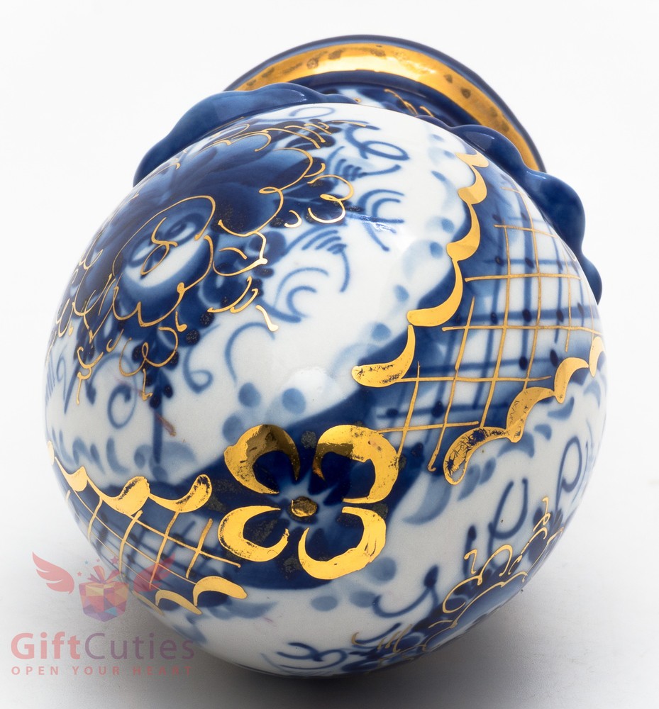 Gzhel Porcelain Easter Egg Hand-painted gold plated