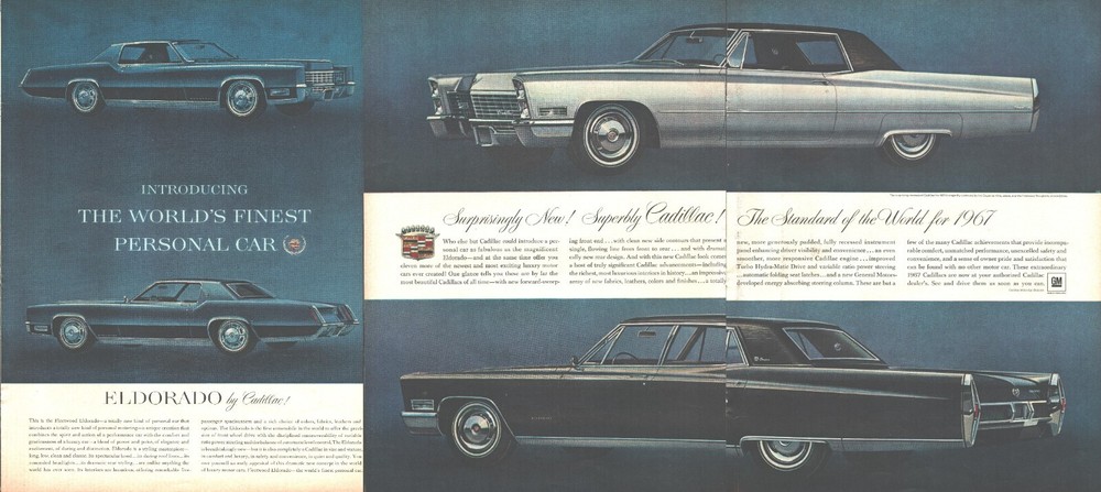 1966 Cadillac Eldorado THREE PAGE Insert Vintage Print Ad Model Year 67