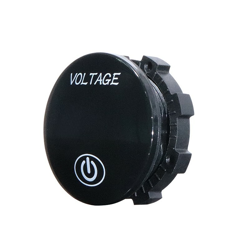 Panel Mount Digital Volt Meter w/Touch Switch, % Battery Level, 12/24 VDC In