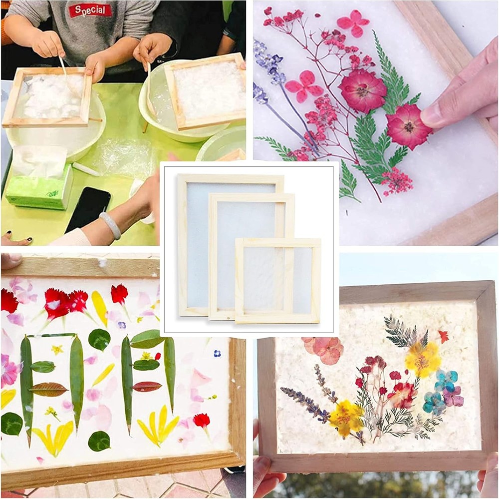 11 Pack Paper Making Screen Kit Include 5 PCS Wooden Paper Making Mold Frame...