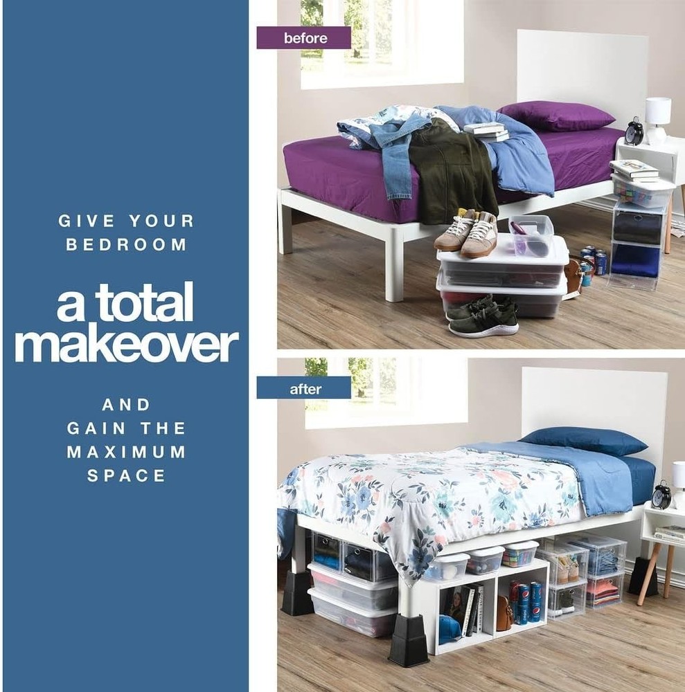 Stackable Bed Lifts for Under-Bed Storage - 1,300 lbs Support, Modern Design