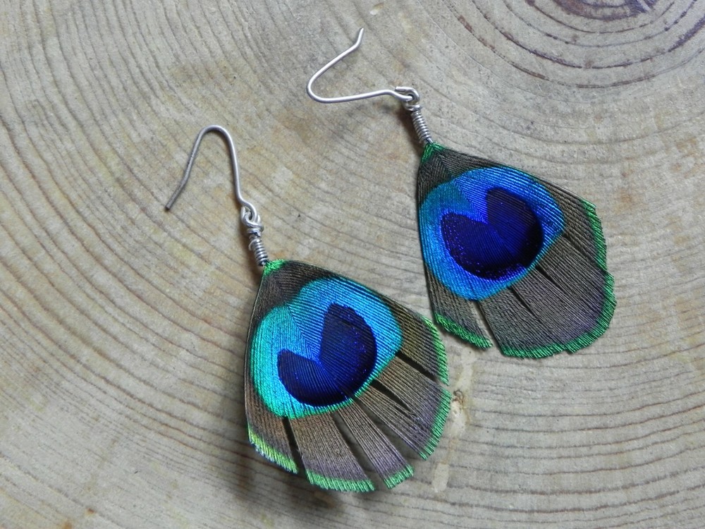 Strut~Oval Shaped PEACOCK FEATHER Earrings-NEW