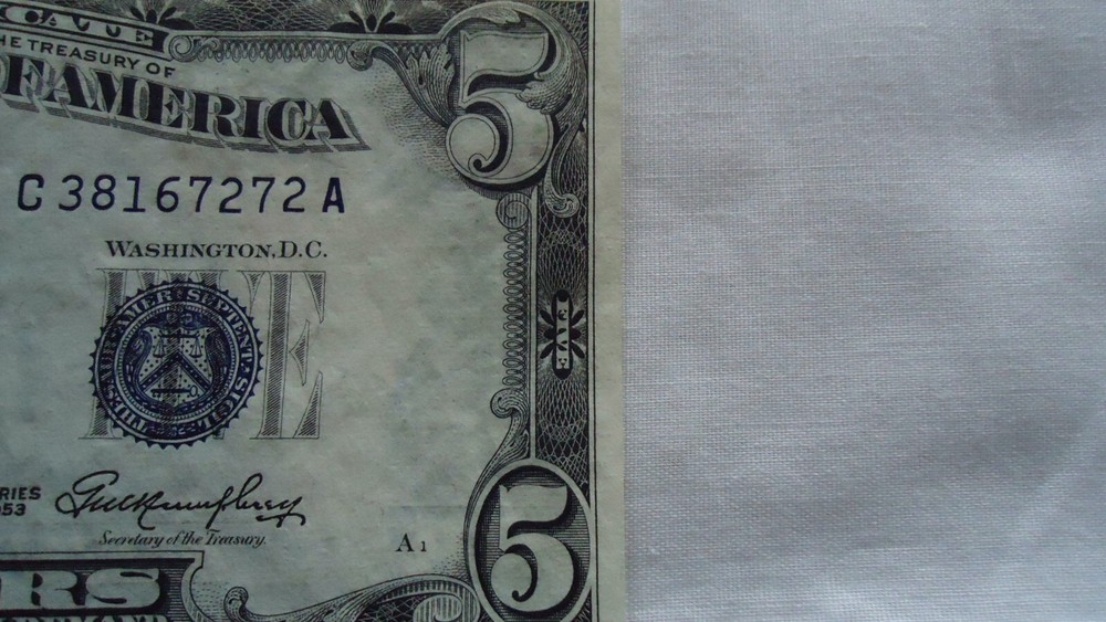 1953 $5 Five Dollar US Silver Certificate Blue Seal Note