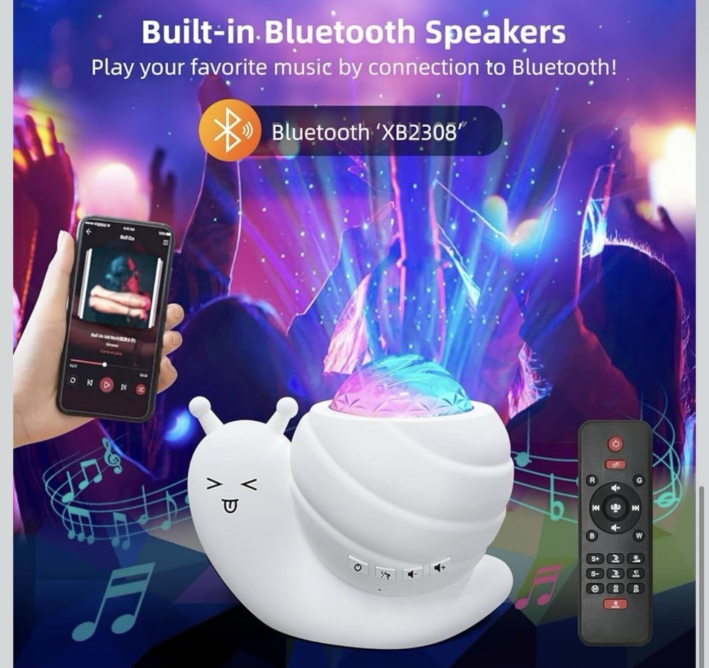 Aurora Snail Star Projector With Bluetooth Speaker New