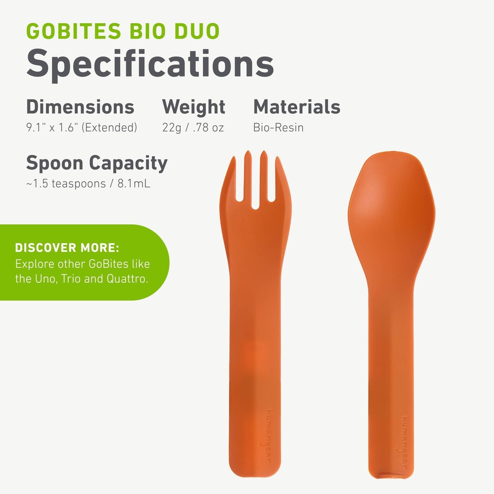 GoBites Duo Travel Silverware Portable Fork Spoon Reusable PC BPAFree